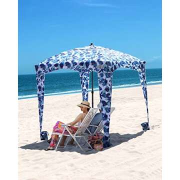 Qipi Beach Cabana - Easy to Set Up Canopy, Waterproof, Portable 6' x 6' Beach Shelter, Included Side...
