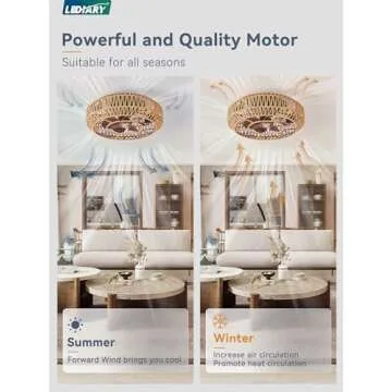 LEDIARY 20in Boho Ceiling Fans With Lights And Remote, Rattan Caged Ceiling Fan, Farmhouse Bamboo Flush Mount Ceiling Fan For Bedroom, Living Room, Kitchen(6 Speed, Timing, No Beep)