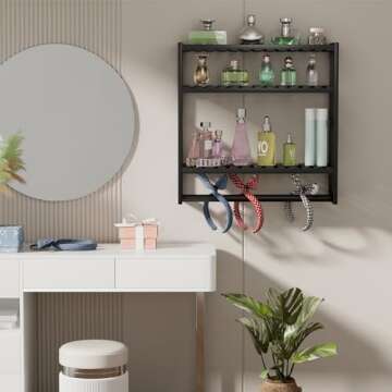 PPN Towel Rack Bathroom Storage Shelves Over The Toilet with Towel Bar 100% Bamboo Adjustable Height Floating Shelf Wall Shower Shelf for Small Space Bathroom Kitchen Multi Usage (Black-1Pack)