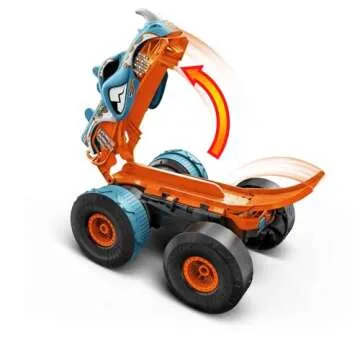 Hot Wheels Monster Trucks RC Toy, Remote-Control Transforming Rhinomite in 1:12 Scale & 1:64 Scale Race Ace, Converts into Launcher, Connects to Track