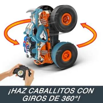 Hot Wheels Monster Trucks RC Toy, Remote-Control Transforming Rhinomite in 1:12 Scale & 1:64 Scale Race Ace, Converts into Launcher, Connects to Track
