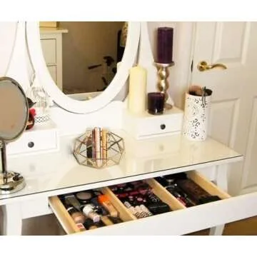 Feyarl Small Gold Glass Perfume Tray Jewelry Trinket Organizer Tray Ornate Vanity Cosmetic Makeup Display Decorative Tray for Home Decor Dresser Tabletop Countertop (7inch)