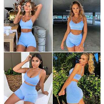 Ourgifts Workout Sets for Women 2 Piece Outfits Gym Shorts Women High Waisted with Adjustable Padded Sports Bra Gym Sets（A0010S-Blue）