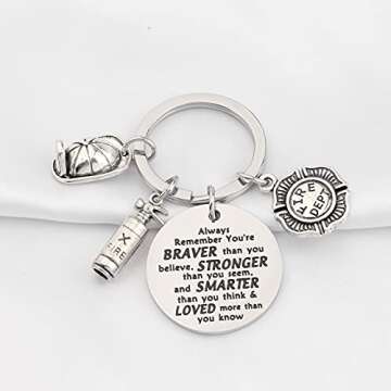 BNQL Firefighter Keychain Fireman Gifts Firefighter Graduation Gifts Firefighter Gifts for Men Keychain You are Braver Stronger Smarter Than You Think (SILVER)