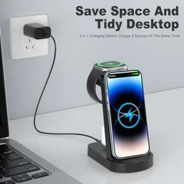 INNISTO Wireless Charging Station,3 in 1 Charger Station for iPhone 15/14/13/12/11 Pro/Pro Max,Wireless Stand Dock Apple Watch Ultra 9/8/7/6/5/4/3/2/SE AirPods Pro 3 2 Black