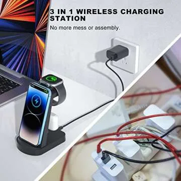 INNISTO Wireless Charging Station,3 in 1 Charger Station for iPhone 15/14/13/12/11 Pro/Pro Max,Wireless Stand Dock Apple Watch Ultra 9/8/7/6/5/4/3/2/SE AirPods Pro 3 2 Black