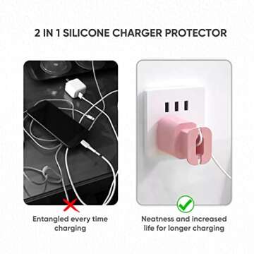 365Home 2 in 1 Silicone Charger Protector with Cord Wrap, iPhone Silicone Power Adapter Case, Snapback Charger Winder, Compatible with 18W/20W Charger (2P-BP)