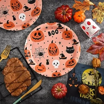 JASSEWRLY 30 Halloween Paper Plates for Parties and More