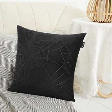 BLACKTHX Pack of 2 Decorative Throw Pillow Covers Black Gothic Pillowcase Velvet Soft for Couch Sofa Bedroom 20x20 Inches Black On Black Print