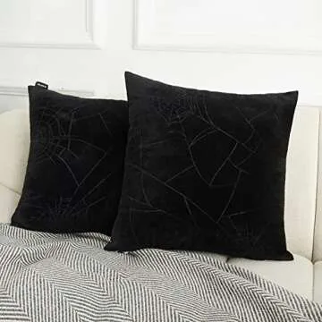 BLACKTHX Pack of 2 Decorative Throw Pillow Covers Black Gothic Pillowcase Velvet Soft for Couch Sofa Bedroom 20x20 Inches Black On Black Print