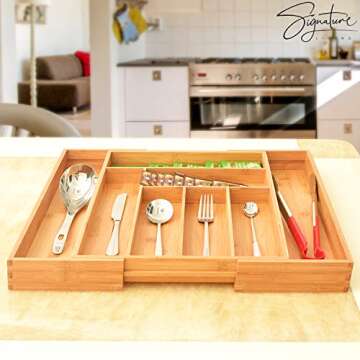 Signature Living Bamboo Expanding Utensil Drawer Organizer