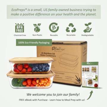 EcoPreps Extra Large Glass Containers with Bamboo Lids