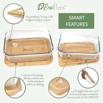 EcoPreps Extra Large Glass Containers with Bamboo Lids