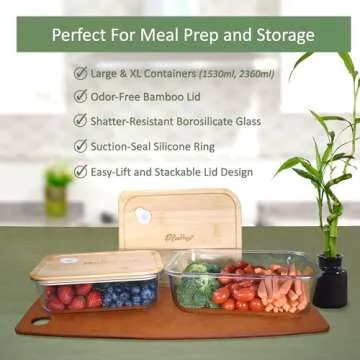 EcoPreps Extra Large Glass Containers with Bamboo Lids