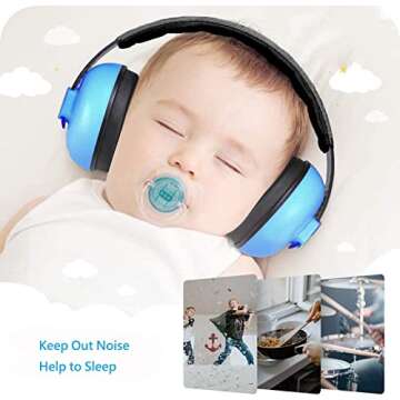 Baby Ear Protection Aged 0-3 Years Noise Canceling Baby Headphones for Newborn Toddler Infant Protective Ear Covering Shields Earmuffs for Sleep Airplane Travel(Blue)