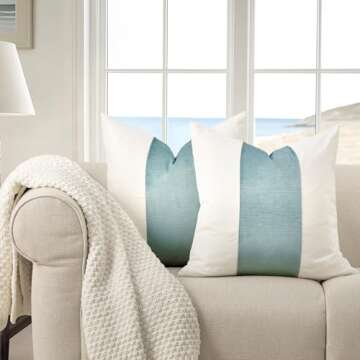 EVERGRACE x Kinsey Walsh Signature Velvet Panel Cotton Pillow Covers Set of 2, Decorative Pillow Covers 22"x22" for Couch, Square Cushion Cases for Sofa Bedroom Living Room, Aquamarine