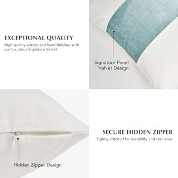 EVERGRACE x Kinsey Walsh Signature Velvet Panel Cotton Pillow Covers Set of 2, Decorative Pillow Covers 22"x22" for Couch, Square Cushion Cases for Sofa Bedroom Living Room, Aquamarine