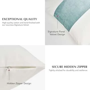 EVERGRACE x Kinsey Walsh Signature Velvet Panel Cotton Pillow Covers Set of 2, Decorative Pillow Covers 22"x22" for Couch, Square Cushion Cases for Sofa Bedroom Living Room, Aquamarine