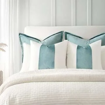 EVERGRACE x Kinsey Walsh Signature Velvet Panel Cotton Pillow Covers Set of 2, Decorative Pillow Covers 22"x22" for Couch, Square Cushion Cases for Sofa Bedroom Living Room, Aquamarine