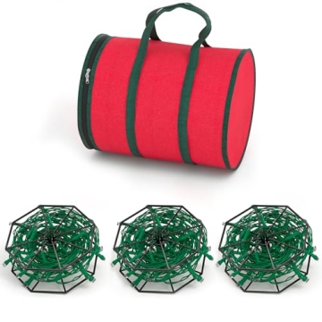Feverdes Christmas Light Storage Bag with 3 Metal Reels - Tangle-Free Holiday Organizer
