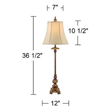 Regency Hill Juliette 36 1/2" Tall Skinny Large Buffet Traditional End Table Lamps Set of 2 Brown Light Bronze Finish Fabric Shade Living Room Bedroom Bedside Nightstand House Office Home Reading