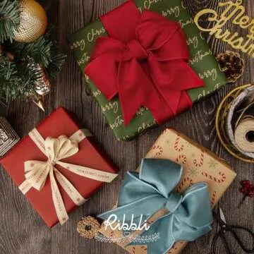 Ribbli Christmas Wrapping Paper, 3 Rolls Brown Red Green Kraft Vintage Wrapping Paper Rolls, Candy Cane Christmas Printed Assortment, Mini Roll 17 inch x 120 inch(10feet) Per Roll