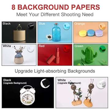 FOSITAN Photo Light Box, Upgrade 8 Backdrops Photo Studio Box, 20"/50cm Adjustable Brightness Portab...