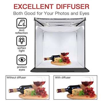 FOSITAN Photo Light Box, Upgrade 8 Backdrops Photo Studio Box, 20"/50cm Adjustable Brightness Portable Folding Shooting Tent, Tabletop Photography Box with Bright LEDs