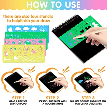 YSCare Scratch Notebooks for Kids with Wooden Stylus Set