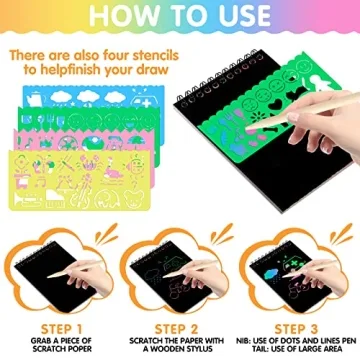 YSCare Scratch Notebooks for Kids with Wooden Stylus Set