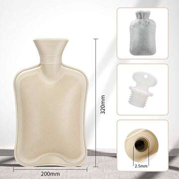 Hot Water Bottle with Soft Cover (2 Liter) Classic Rubber Hot Water Bagfor Cramps, Neck Shoulders Pa...