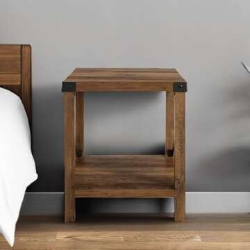 Walker Edison Sedalia Modern Farmhouse Metal X Side Table, 18 Inch, Rustic Oak