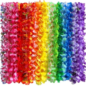 Myamy Hawaiian Leis for Luau Party Decorations: Hawaii Lays Tropical Silk Flower Necklace Bulk Beach...