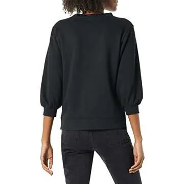 Amazon Essentials Women's Fleece Sleeve Detail Crewneck Sweatshirt - Cozy Comfort in Black