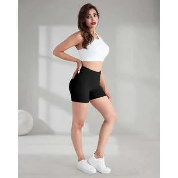 CHRLEISURE High Waisted Spandex Biker Shorts, Workout Booty Soft Yoga Shorts for Women (5" 4Packs 4Black, M)