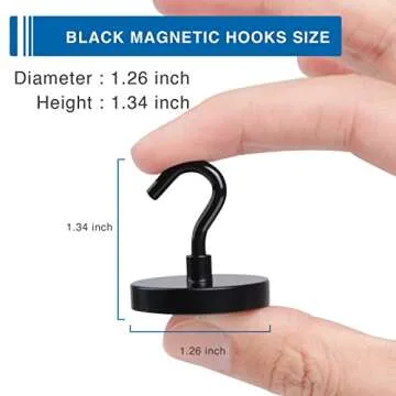 LOVIMAG Black Magnetic Hooks Heavy Duty, 110lbs Strong Neodymium Magnet Hooks with Epoxy Coating for...