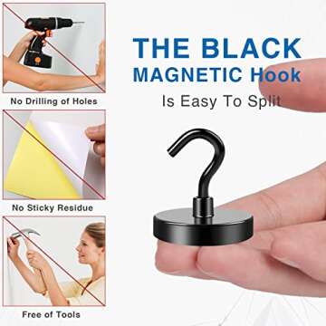 LOVIMAG Black Magnetic Hooks Heavy Duty, 110lbs Strong Neodymium Magnet Hooks with Epoxy Coating for Cruise Cabins, Magnets with Hooks for Locker, Classroom, Kitchen,Office,Metal Door etc-4 Pack