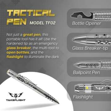 Tactical Pen - Self Defense Pen with Flashlight - Tactical Flashlight Multi Tool Survival Pen + Glas...