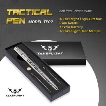 Tactical Pen - Self Defense Pen with Flashlight - Tactical Flashlight Multi Tool Survival Pen + Glass Breaker + Bottle Opener in Gift Box for Men & Women