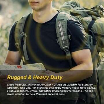 Tactical Pen - Self Defense Pen with Flashlight - Tactical Flashlight Multi Tool Survival Pen + Glass Breaker + Bottle Opener in Gift Box for Men & Women