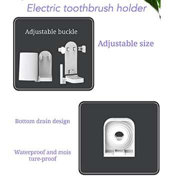 Furiencindy two-in-one wall-mounted storage rack Self-adhesive electric toothbrush holder, 4 brushless wall-mounted toothbrush holders, adjustable non-porous bathroom mouthwash cup storage rack, white