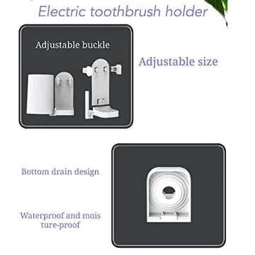 Furiencindy two-in-one wall-mounted storage rack Self-adhesive electric toothbrush holder, 4 brushless wall-mounted toothbrush holders, adjustable non-porous bathroom mouthwash cup storage rack, white