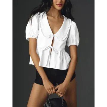 Stylish POHADON Women Tie Front Summer Top for Outings