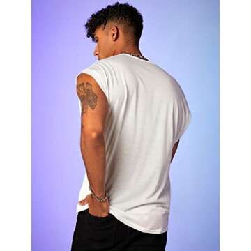 WDIRARA Men's Cowl Neck Draped Cap Sleeve Tank Top Summer Casual T Shirt Tops White L