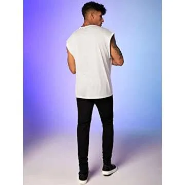 WDIRARA Men's Cowl Neck Draped Cap Sleeve Tank Top Summer Casual T Shirt Tops White L