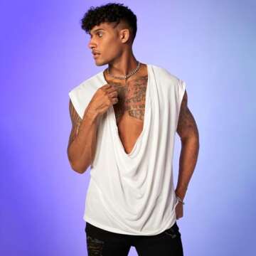 WDIRARA Men's Cowl Neck Draped Cap Sleeve Tank Top Summer Casual T Shirt Tops White L