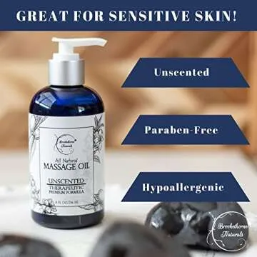Unscented Massage Oil for Massage Therapy – 100% Natural Body Oil with Sweet Almond, Grapeseed & J...