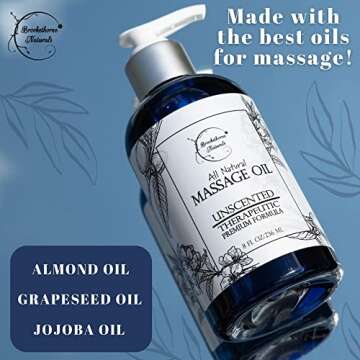 Unscented Massage Oil for Massage Therapy – 100% Natural Body Oil with Sweet Almond, Grapeseed & Jojoba for Premium Glide – Pure Carrier Blend for Aromatherapy – Brookethorne Naturals