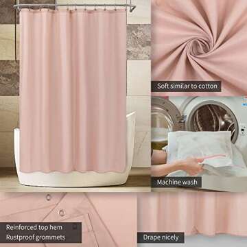 ALYVIA SPRING Pink Shower Curtain Liner Fabric with 3 Magnets - Waterproof Soft Hotel Quality Cloth Shower Curtain for Bathroom, Light-Weight & Machine Washable - Standard Size 72x72, Blush Pink