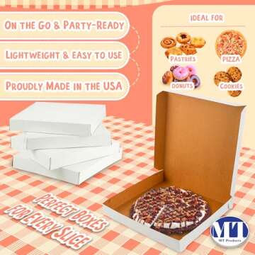 MT Products White Extra Thin Pizza Boxes 10" x 10" x 1.5" - Clay Coated Paperboard Pizza Box (Pack of 20) - Made in the USA